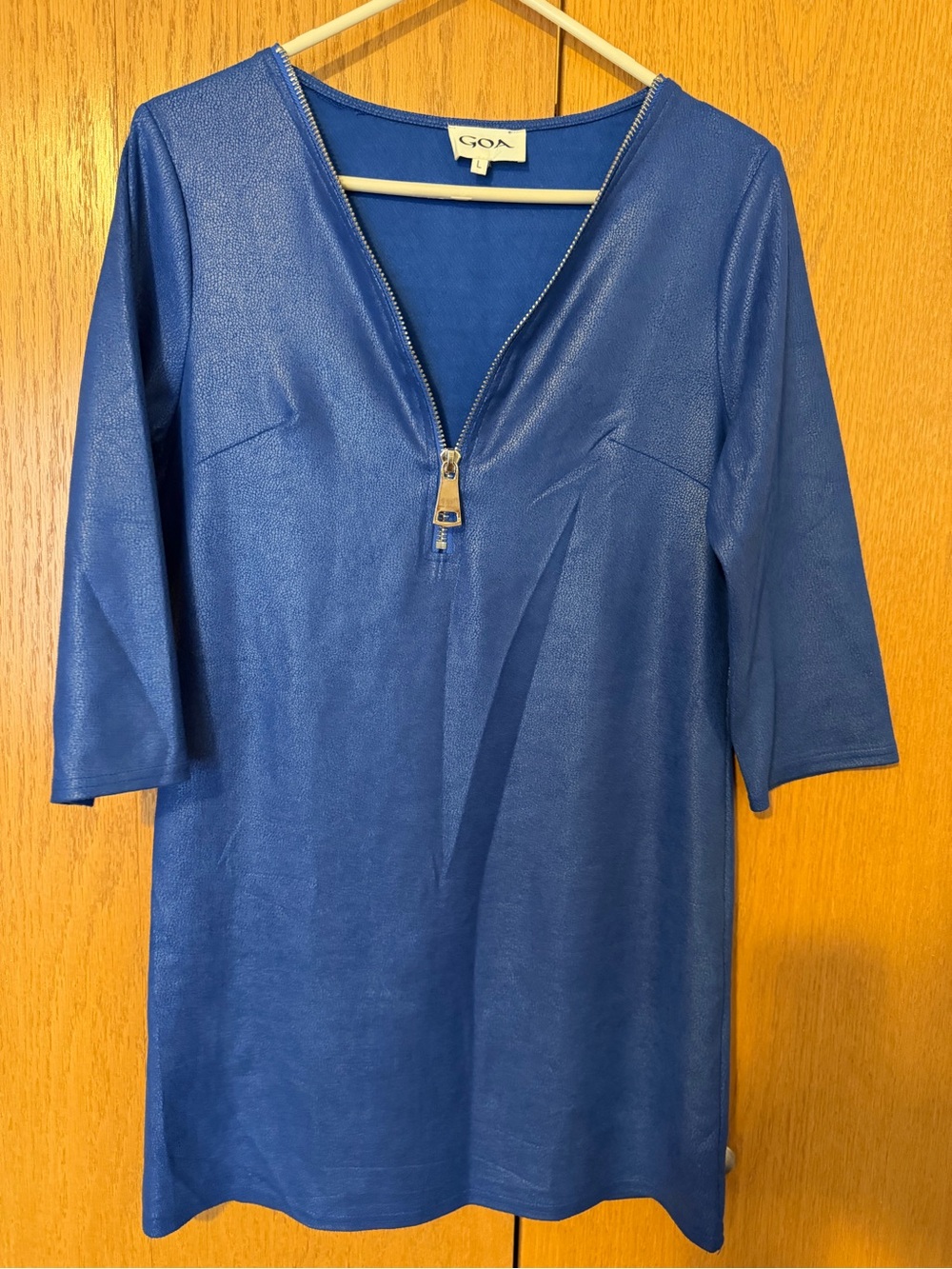 GOA Blue Faux-Leather Zip Front Tunic